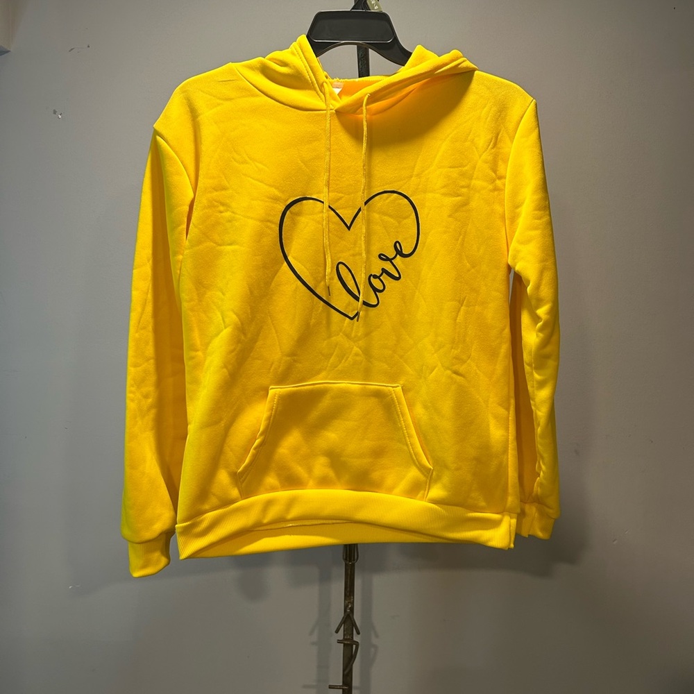 NWOT Yellow Hoodie with Heart Design